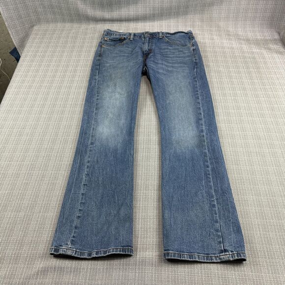 Levis 527 Jeans Mens 34x32 Straight Blue Denim Whiskering Distressed Stretch‎ - Picture 1 of 14